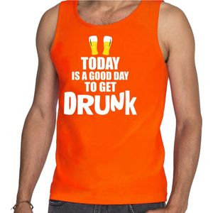 Oranje fan bier tanktop voor heren - today is a good day to get drunk - Koningsdag - mouwloos t-shirt - EK/ WK kleding L