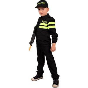 PartyXplosion - Politie & Detective Kostuum - Politie In Opleiding Kind Kostuum - Geel, Zwart - Maat 140 - Carnavalskleding - Verkleedkleding