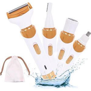 Damesepilator - bikinitrimmer - 4 in 1 elektrisch scheerapparaat voor dames - nat en droog gebruik - oplaadbaar - Ontharingsapparaat - geschikt voor gezicht, oksels, benen, geslachtsdelen - goud