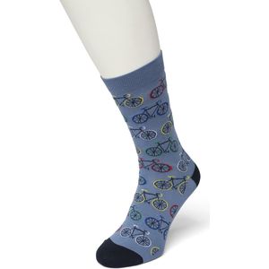 Bonnie Doon Dames Sokken met Fiets Print maat 36/42 Blauw - Thema Sokken - Fietsen - Cadeau Sokken - Word je Happy en vrolijk van - Zacht Katoen met Gladde Teennaad - Comfortabel - Perfect Cadeau - Coronet Blue - BT991103.187