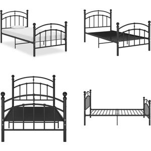 vidaXL Bedframe metaal zwart 90x200 cm - Bedframe - Bedframes - Eenpersoonsbed - Eenpersoonsbedden