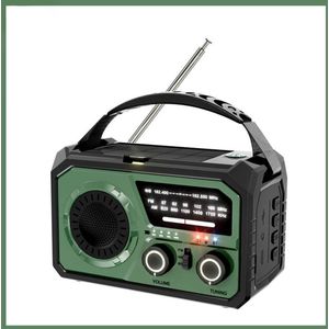 Radio - noodradio solar opwindbaar - Noodradio - Opwindbare radio - Multifunctionele buitenradio - Donkergroen - 16000 mAh - ABS