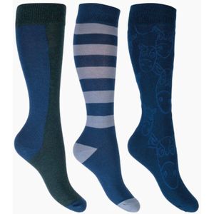 HKM ruitersok Houston - set van 3 - navy/petrol