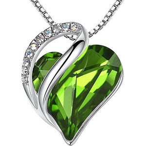 Ketting hartje versierd met groen Swarovski® kristal - 45 cm - Valentijnsdag - Moederdag Cadeau - Geschenkset Vrouwen - Cadeau voor Vrouw - Verjaardagscadeau - Cadeau - Geschenk voor haar - Kerst Cadeau - Juwelia