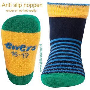 Ewers baby antislip sokjes - anti slip sokken - Krabbelfix - blauw / groen / geel gestreept - maat 17-18