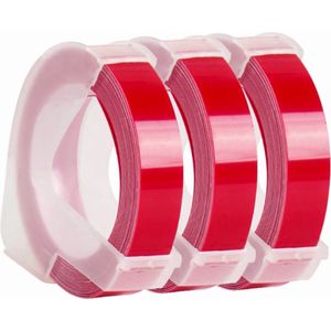 Dappaz - 3 stuks Label Tape 3D Wit op Rood 9 mm Compatible - Geschikt voor Dymo Lettertang - S0898150 Reliëftape