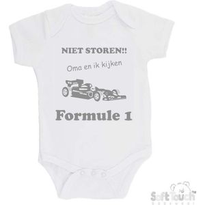 100% katoenen Romper ""Niet storen!! Oma en ik kijken Formule 1"" Unisex Katoen Wit/grijs Maat 56/62
