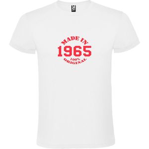 Wit T-Shirt met “Made in 1965 / 100% Original “ Afbeelding Rood Size XS