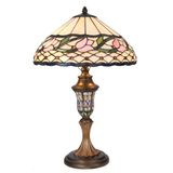 LumiLamp Tiffany Tafellamp Ø 40x60 cm Beige Roze Glas Bloem Tiffany Bureaulamp