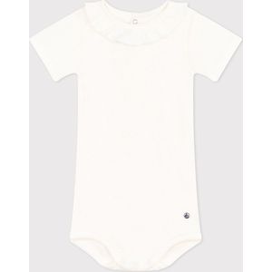 Petit Bateau Babybody met korte mouwen en kraagje van katoen Meisjes Rompertje - Wit - Maat 74