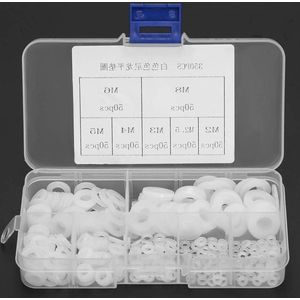 350 stuks Wit Nylon Ringen - Plastic Platte Ronde Wasmachine Afdichting Kit - M2/M2.5/M3/M4/M5/M6/M8 - Platte Wasmachine ORings - Opbergdoos - Assortiment Doos - Wit .