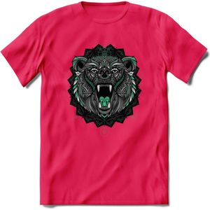 Beer - Dieren Mandala T-Shirt | Aqua | Grappig Verjaardag Zentangle Dierenkop Cadeau Shirt | Dames - Heren - Unisex | Wildlife Tshirt Kleding Kado | - Roze - XXL