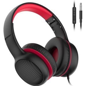 StayPowered Hoofdtelefoon - Veilig Geluid voor Kinderen - Volumeregelaar - Stereogeluid - Audio Sharing - Comfortabele Oorkussens - Ingebouwde Microfoon - Voor Kids - Zachte Eco-Lederen Oorkussens - Zwart/Rood - Levering Sneller dan Aangegeven!