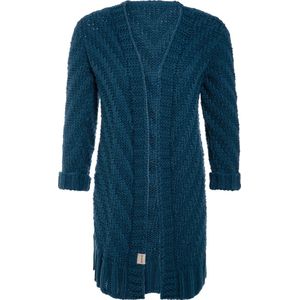 Knit Factory Sally Gebreid Dames Vest - Grof gebreid donkerblauw damesvest - Cardigan voor de herfst en winter - Middellang vest reikend tot boven de knie - Petrol - 40/42