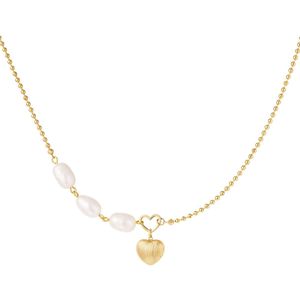 Yehwang  Ketting Parels Hart Goud 216421-181