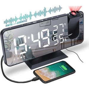 Digitale Projectiewekker met FM-radio en USB-aansluiting - 7 inch LED scherm