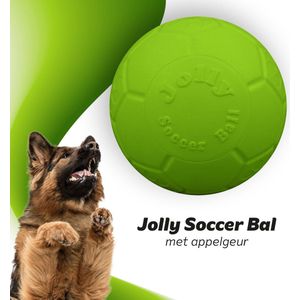 Jolly Pets Jolly Soccer Ball – Honden speelgoed – Hondenbal met appelgeur – Jollyflex stevig kunststof – Drijvend hondenspeeltje – Hondenvoetbal – Hondenspeeltjes voor lang speelplezier – Ø20cm – Groen