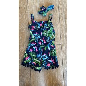 Jumpsuit met flora en pompom
