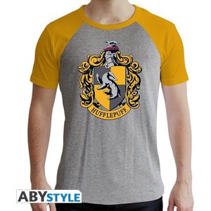 HARRY POTTER - Tshirt Hufflepuff man SS grey & yellow - premium