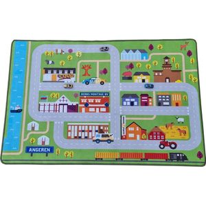 Speelkleed Stad & Vekeer - Speelmat 100x150 cm - Vloerkleed Kinderkamer - Antislip Speeltapijt - Verkeerskleed