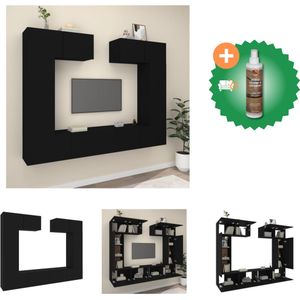 vidaXL 6-delige Tv-meubelset bewerkt hout zwart - Kast - Inclusief Houtreiniger en verfrisser
