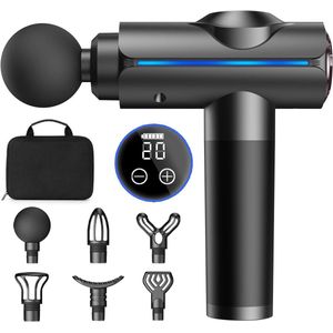 Massagepistool, Deep Tissue Massagepistool, Stille elektrische percussiemassager, Draagbare elektrische spiermassager met draagtas, 20 snelheden en LED-display, Grijs
