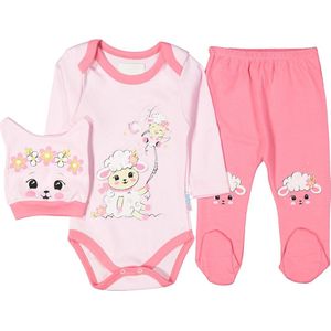 Baby 3 delige set -maat 68/74 roze - rompertje - broekje muts - kleuren varianten - roze maat 62 68 74