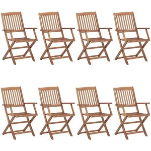 The Living Store Tuinstoelen 8 st inklapbaar met kussens massief acaciahout - Inklapbare Stoel - Tuinstoel - Acacia Hout - Lounge Stoel - Buitensteun