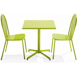 Oviala - Set van een kantelbare vierkante tuin tafel en 2 groene bistrostoelen - Palavas