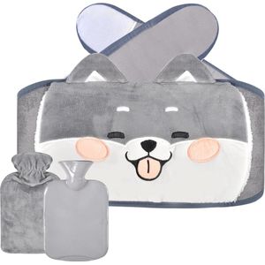 Zachte taillehoes voor warmwaterkruik 1000 ml - Shiba Inu patroon - warmwaterzak voor nek, schouder, rug, benen - tailleverwarming