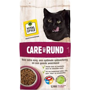VITALstyle Care Met Rund - Kattenbrokken - Gevarieerde Voeding Voor Een Levenlustige Kat - Met o.a. Peterselie & Smalle Weegbree - 1,5 kg
