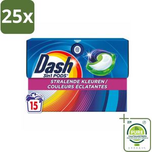 25 x Dash – Wasmiddelcapsules – 3in1 Pods Stralende Kleuren – 15 capsules - Grootverpakking - Wasmiddel - Kleuren Behouden - Vlekken Verwijderen - Frisheid - Wasbeurt