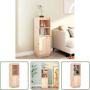 The Living Store Hoge Kast - Massief Grenenhout - 37 x 34 x 110 cm - 1 Schap en 1 Vak met Deur