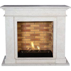 Xaralyn Kos BST-SWU bio-ethanol open haard - Witte ruwe natuurstenen haardombouw - 3 KW verwarming