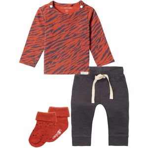 Noppies - Kledingset - 3delig - Broek Bowi Charcoal - Shirt Yasumi Spicy Ginger - 1 paar sokjes - Maat 68