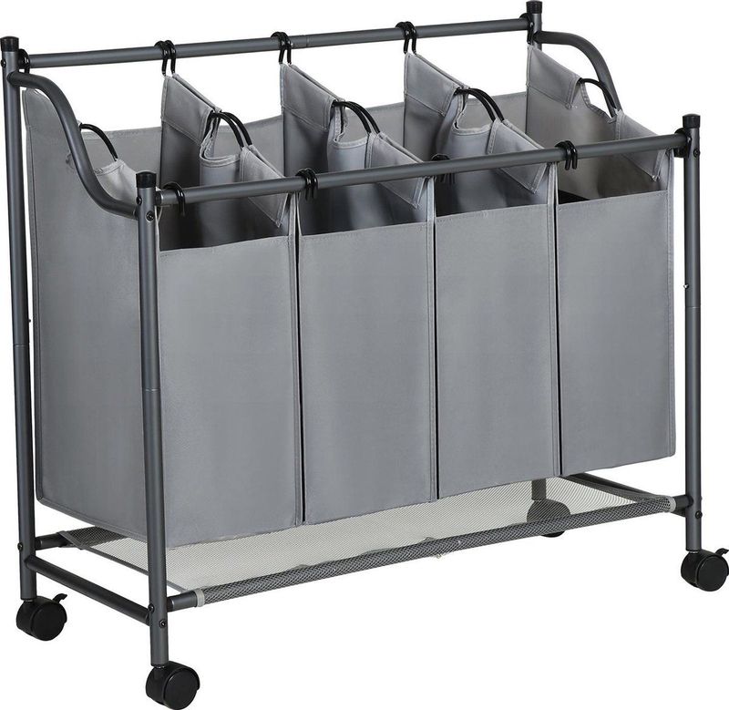 Waskar - Wassorteerder - 4 Vakken - Grijs - Opvouwbare Wasmand