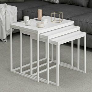 Woody Fashion Nesting Table Set - 3-Deligs-sMelamine Gecoats-sMetalen Frames-sWit