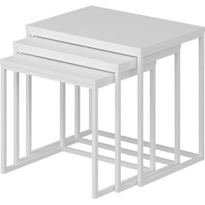 Woody Fashion Nesting Table Set - 3-Deligs-sMelamine Gecoats-sMetalen Frames-sWit
