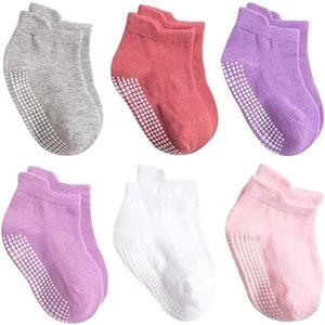 6 paar - Antislip sokken voor kinderen - Vloersokken - Ademende katoenen sokken - 6 kleuren - Geschikt voor 0-1 jaar