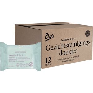 Etos Plasticvrije gezichtsreinigingsdoekjes 3-in-1 - Sensitive - 12x25 stuks