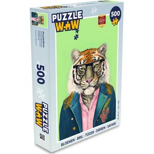 Puzzel Bloemen - Bril - Tijger - Dieren - Safari - Legpuzzel - Puzzel 500 stukjes