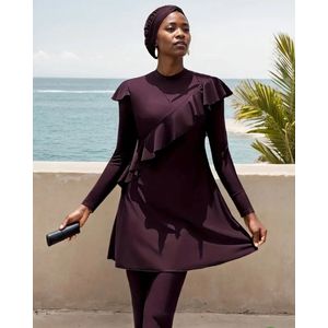 3 delige boerkini burkini badpak wijnrood corrigerend met ruffles maat M
