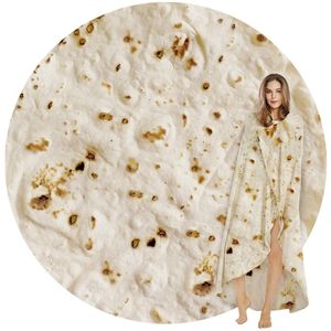 Tortilladeken, gesimuleerde voedselwikkeldeken, dubbelzijdig, grappige ronde zachte tortilladeken (beige, 47 inch)