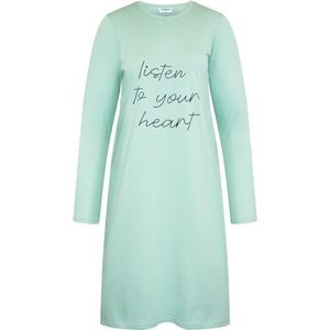 Gaubert Essential Dames Nachthemd Lange Mouw - Premium Gekamd Katoen - Listen to your Heart - Mintgroen - Maat S - GB-6804
