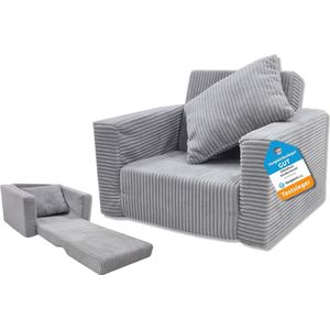 Inklapbare Kinderstoel voor Kinderen - Mini-stoel en Knuffelstoel in Grijs Ribfluweel