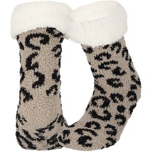 Apollo - Dames - Huissokken - Panterprint - Antislip - One Size - Bruin