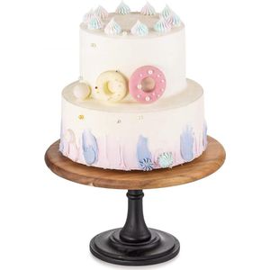 Rustieke Houten Cake Stand - 255 cm Ronde Cupcake Stand voor Afternoon Tea - Vintage Decoratie Dessert Display Plaat met Basis - Verjaardagsfeest Baby Shower Bruiloft Decor