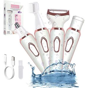 Epileerapparaat Dames - Epilator Voor Eenvoudig Ontharen - 4 Opzetstukken - Damesepilator - Bikinitrimmer - Epilator Gezicht - Wet & Dry - Epilators - Gezichtsreiniger - Ontharingsapparaat - Usb Oplaadbaar - Roze - Gezicht/Oksels/Benen/Geslachtsdelen