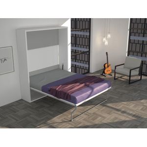 Vente-unique Opklapbaar bed 160 x 200 cm - Verticale handmatige opening - Wit en grijs - MALINA II L 174 cm x H 208.5 cm x D 214 cm