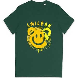 Grappig T Shirt Dames Heren - Smiley Blijf Lachen - Smile On - Groen - Maat XS